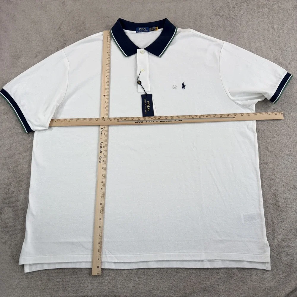 Polo Ralph Lauren Polo Shirt in White Contrast Collar Men 4XB Big Prep Pony NWT